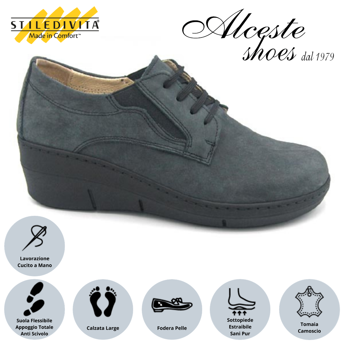 Scarpa Allacciata con Sottopiede Estraibile Stiledivita Art. 7422 Nabuk Antracite Alceste Shoes 15