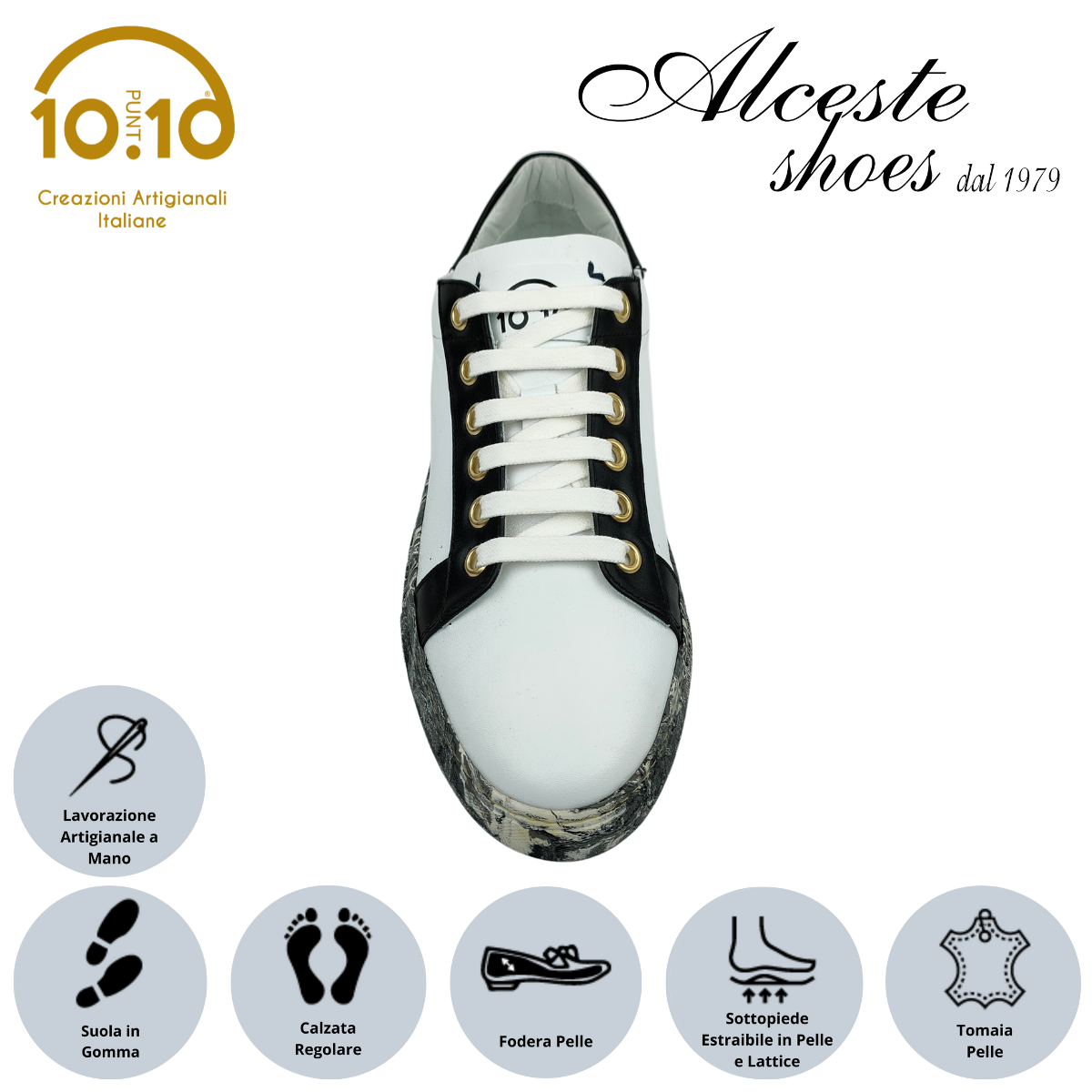 Sneakers "10punto10" PURE MARBLE #10 in Pelle Bianco e Nero Alceste Shoes 4 1