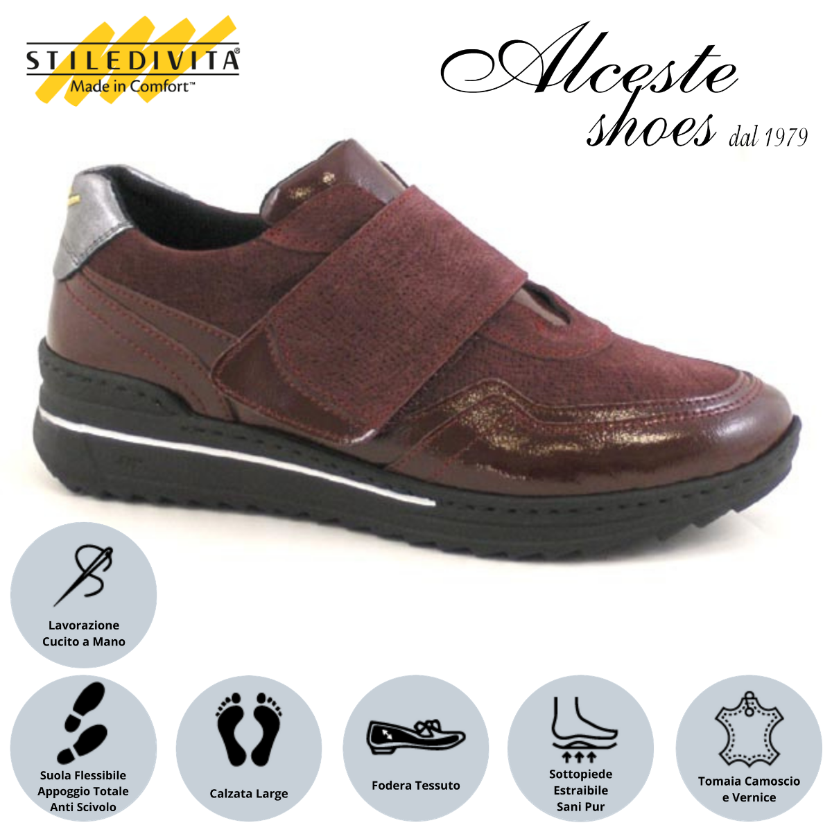Sneakers Donna con Strappo Stiledivita Art. 7267 in Camoscio e Vernice Bordeaux Alceste Shoes 9