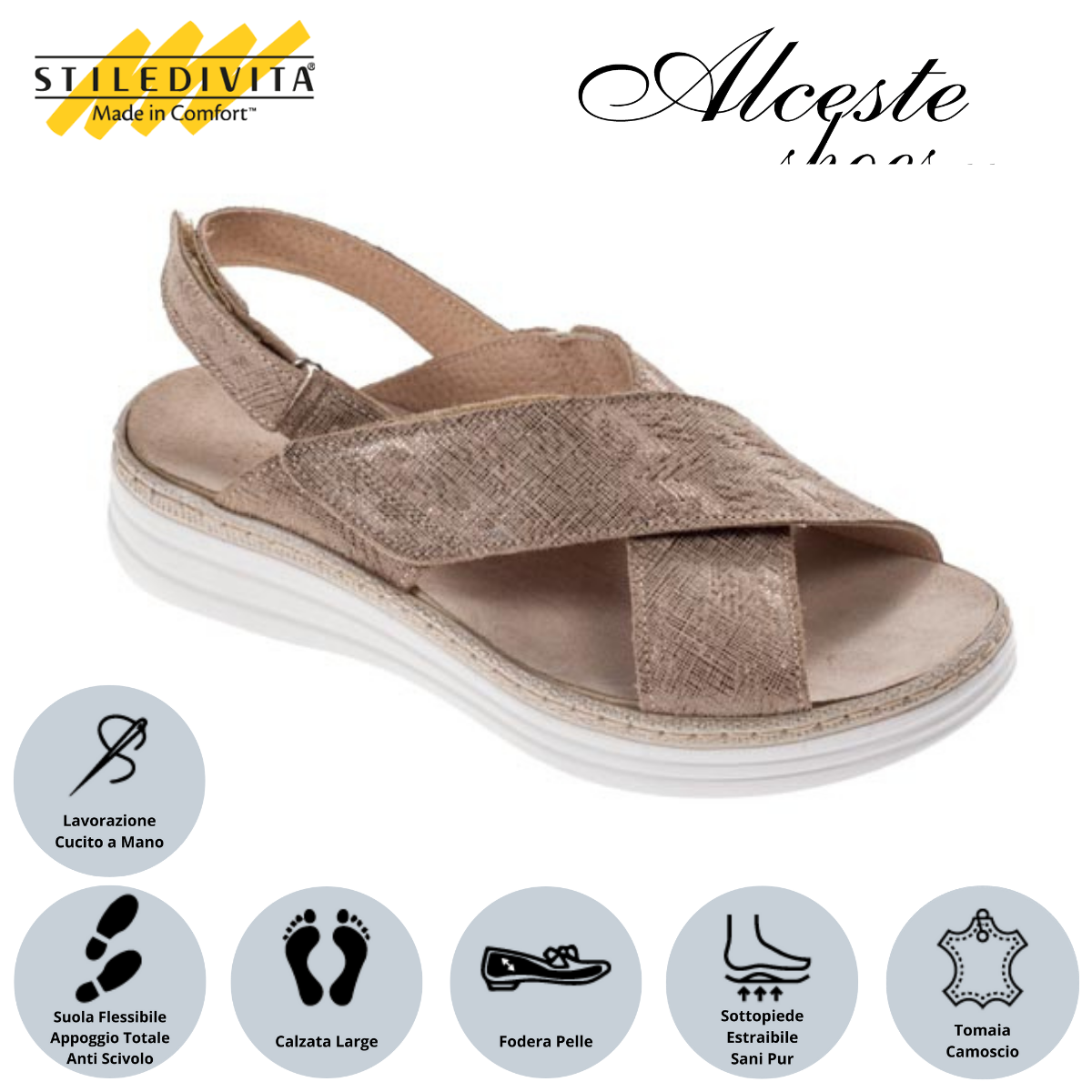 Sandalo con Strappo e Sottopiede Estraibile "Stiledivita" Art. 8233 Camoscio Stampato Corda Alceste Shoes 15 3