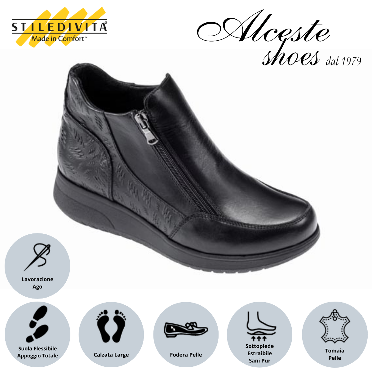Scarponcino 2 Cerniere Stiledivita Art. 7482 in Pelle Nero Alceste Shoes 11