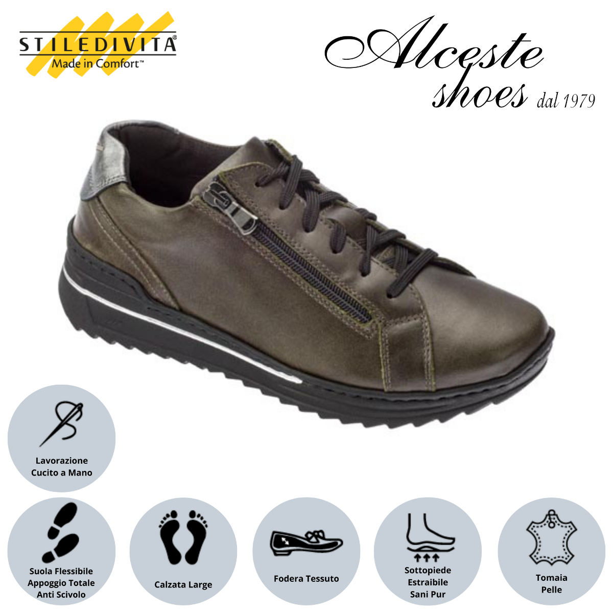 Sneakers Stiledivita Art. 7367 Pelle Verde e Antracite Alceste Shoes 3