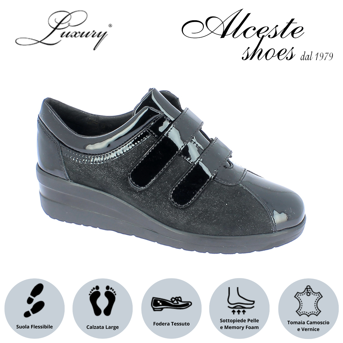 Sneakers Strappi Luxury Art. 5421 in Camoscio e Vernice Nero Alceste Shoes 2 1