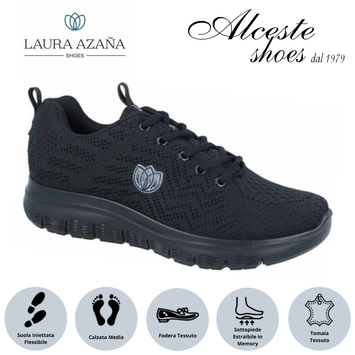 Sneakers Lacci Donna Laura Azaña Art. 24503 in Tessuto Nero Alceste Shoes 1 1
