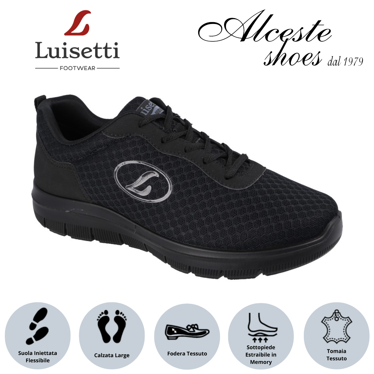 Sneakers Lacci Uomo Luisetti Art. 31102 in Tessuto Nero Alceste Shoes 1 2