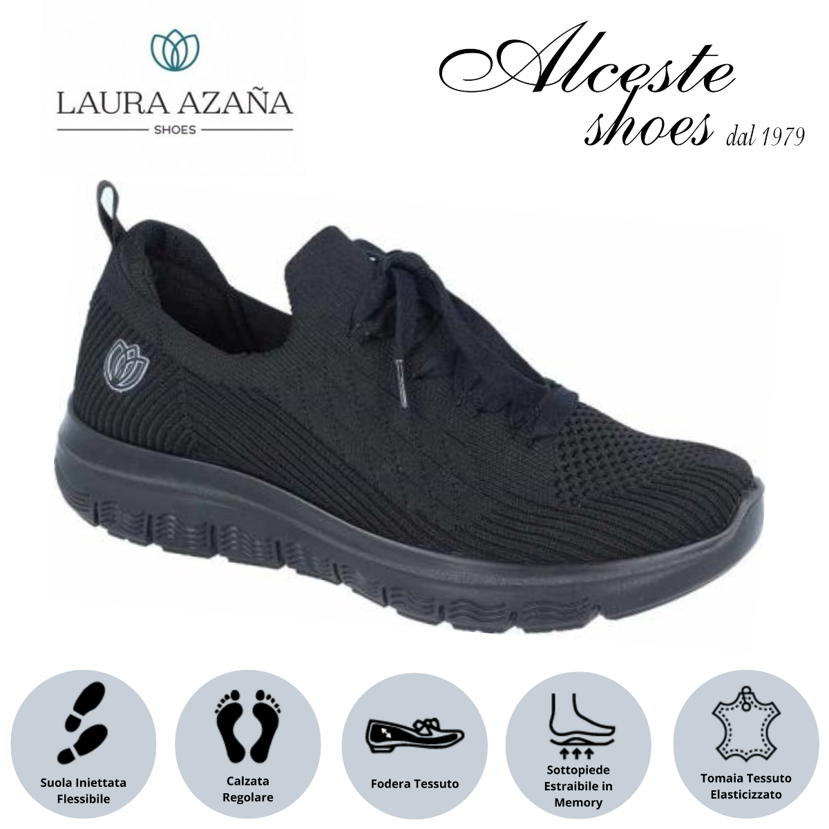 Sneakers Slip on Donna Laura Azaña Art. 24506 in Tessuto Elastico Nero Alceste Shoes 12