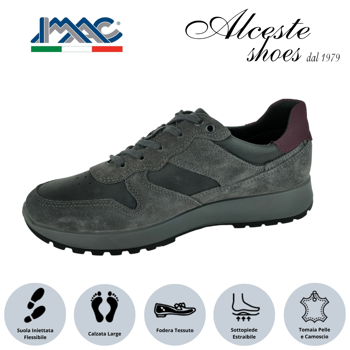 Sneakers Uomo con Lacci "Imac" Art. 253000 in Camoscio e Pelle Grigio e Bordeaux Alceste Shoes 14 1