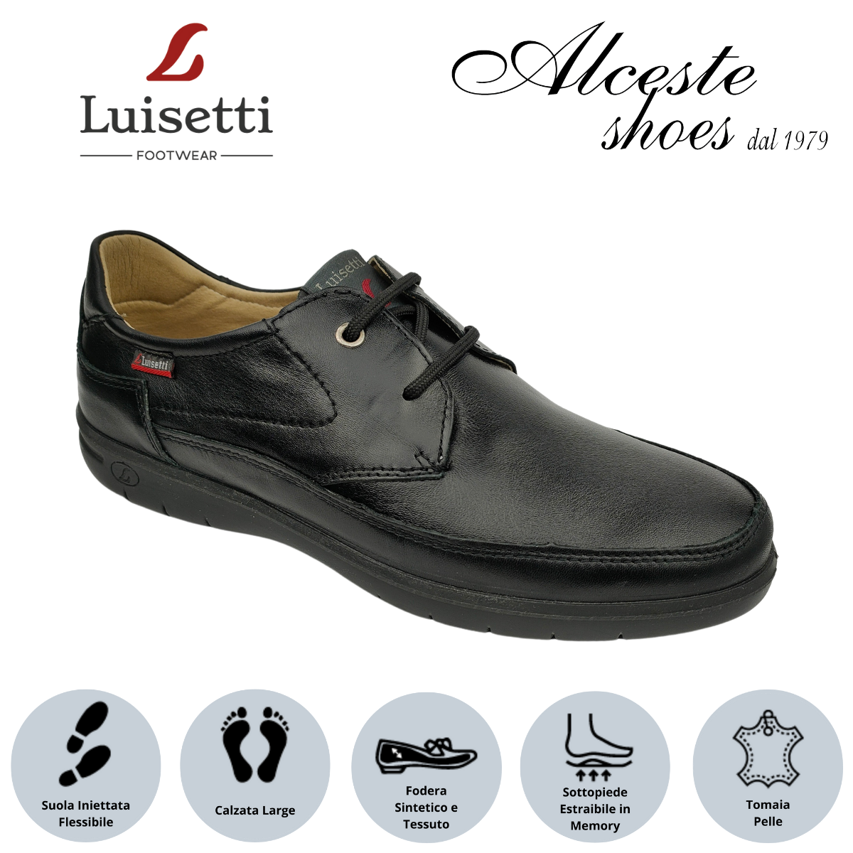 Scarpa Lacci Uomo Luisetti Art. 32303 in Pelle Nero Alceste Shoes 14