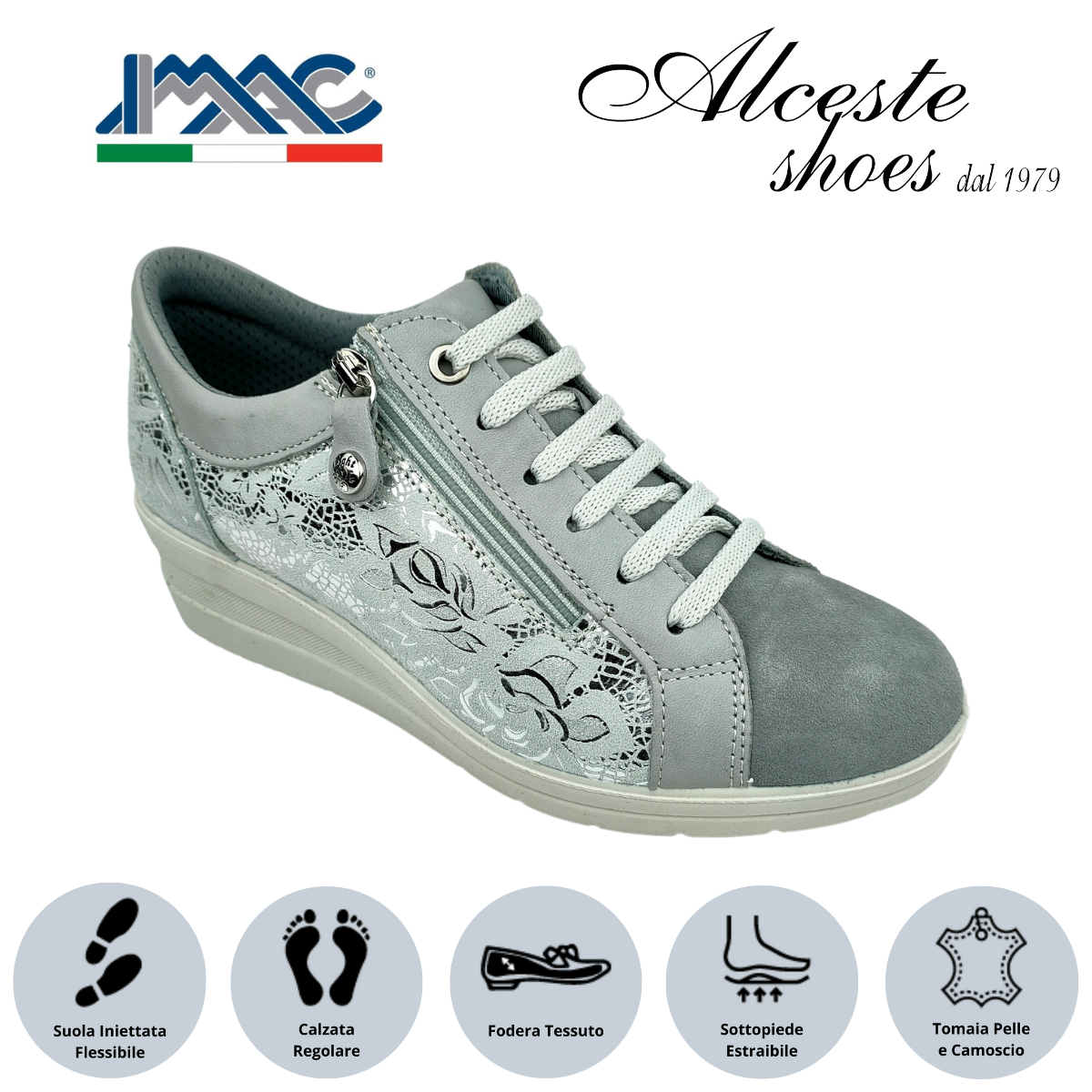 Sneakers Lacci e Cerniera Imac Art. 155520 in Camoscio e Pelle Grigio Perla Alceste Shoes 2