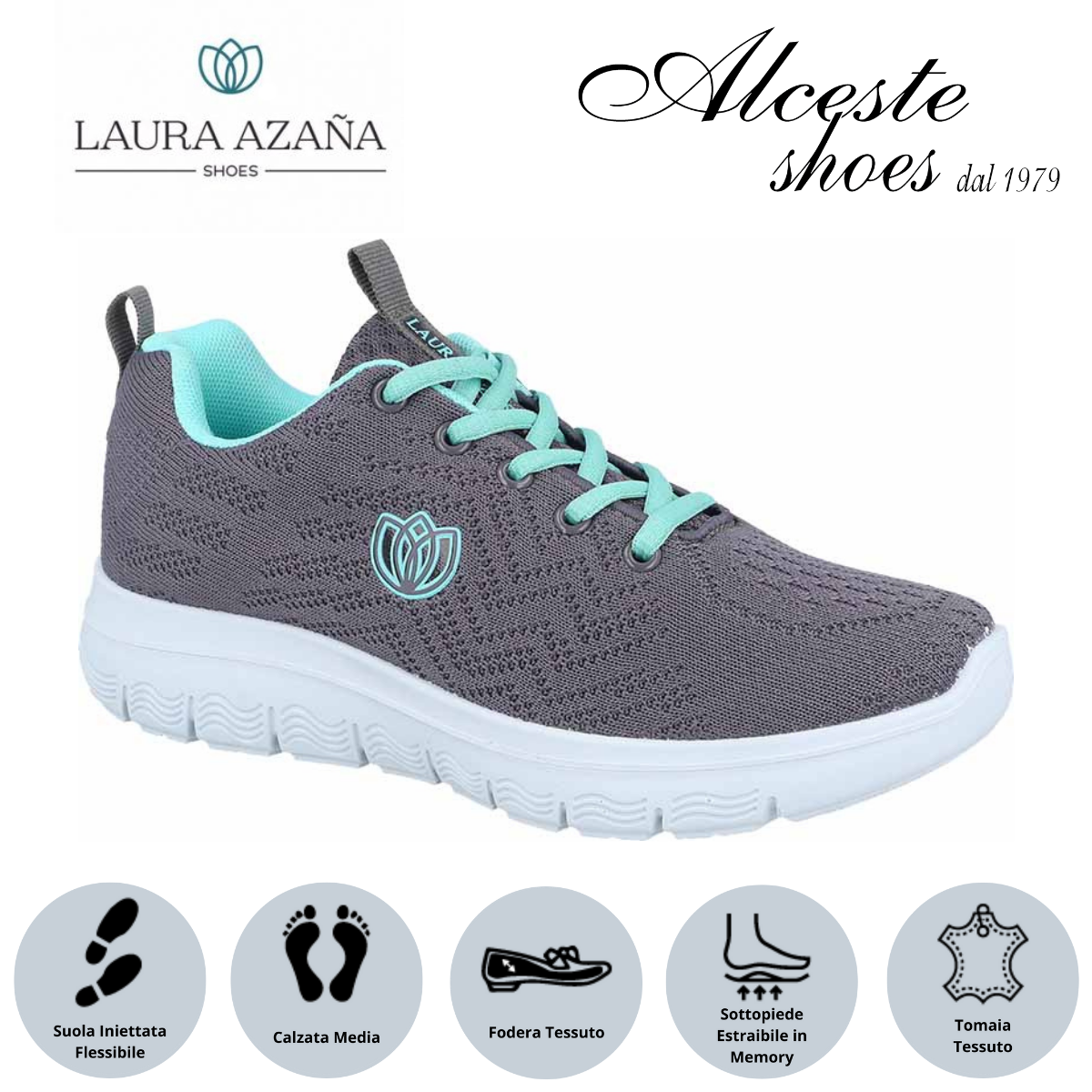 Sneakers Lacci Donna Laura Azaña Art. 24503 in Tessuto Grigio Alceste Shoes 3 1