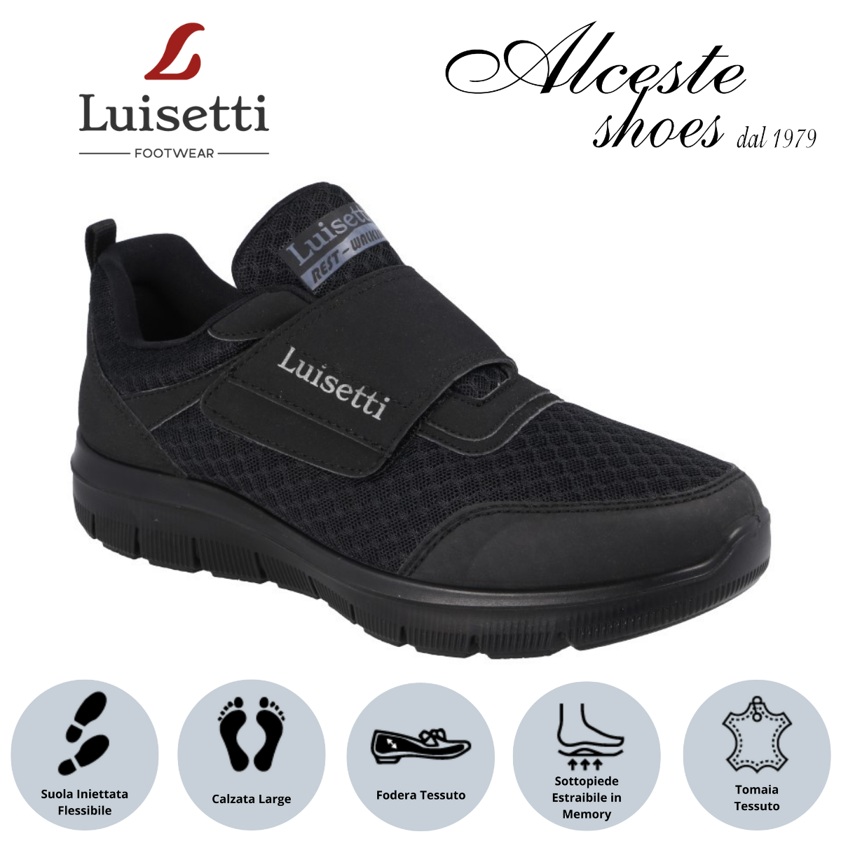 Sneakers Strappo Uomo Luisetti Art. 31104 in Tessuto Nero Alceste Shoes 3 2