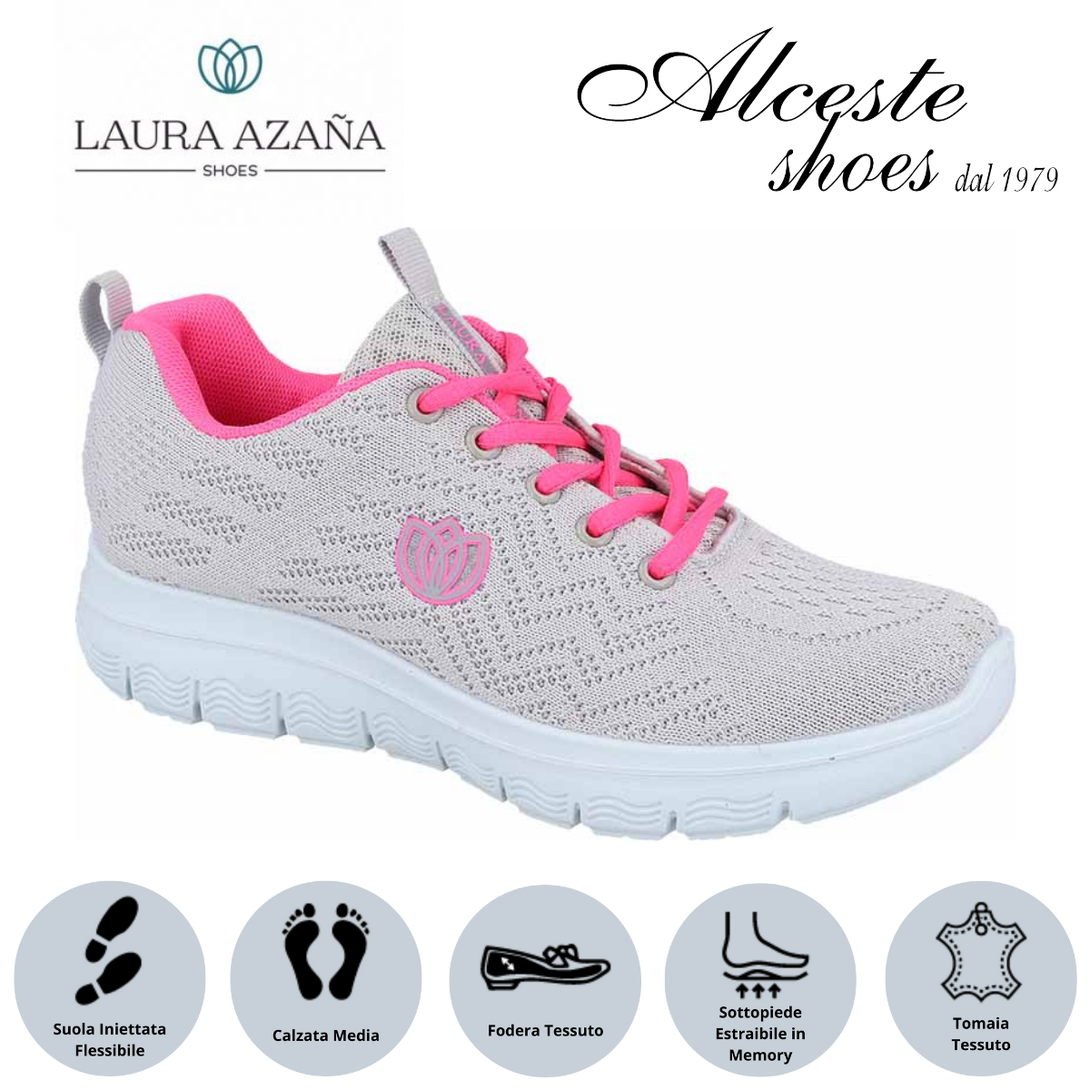 Sneakers Lacci Donna Laura Azaña Art. 24503 in Tessuto Cenere Alceste Shoes 4 1