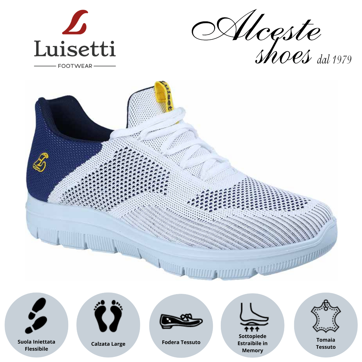 Sneakers Lacci Uomo Luisetti Art. 31120 in Tessuto Bianco/Blu Alceste Shoes 4 2