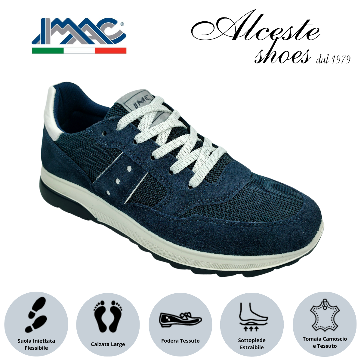 Sneakers Uomo Lacci Imac Art. 152260 in Camoscio e Tessuto Blu Alceste Shoes 5