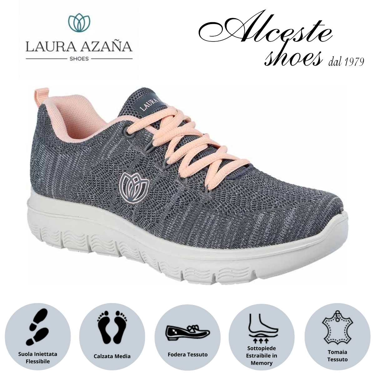 Sneakers Lacci Donna "Laura Azaña" Art. 24509 in Tessuto Grigio Alceste Shoes 6 1
