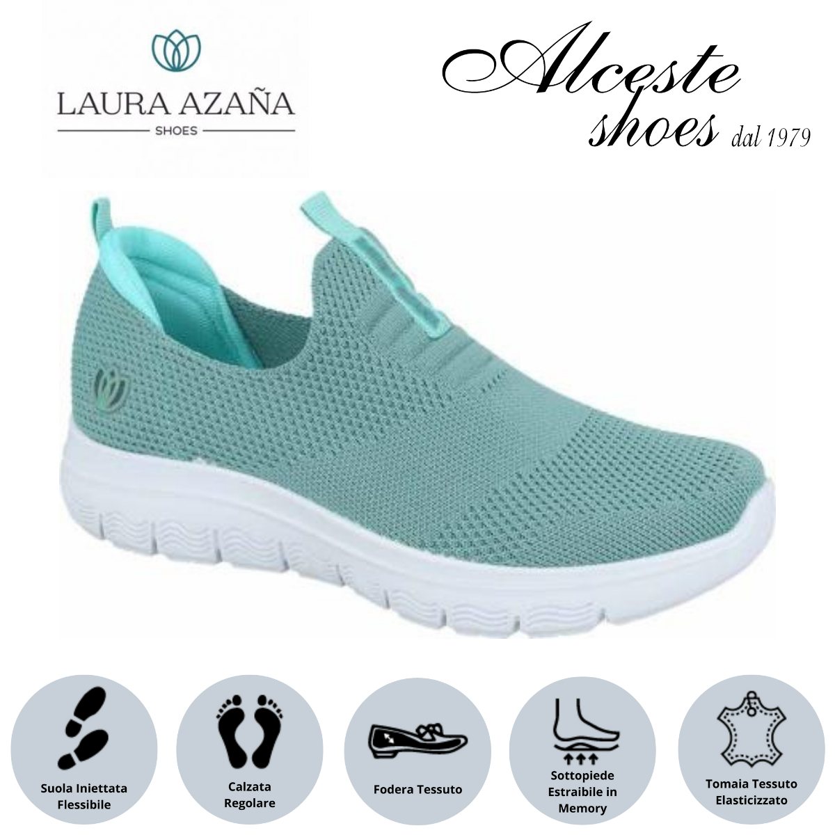 Sneakers Slip on Donna "Laura Azaña" Art. 24504 in Tessuto Elastico Verde Alceste Shoes 7