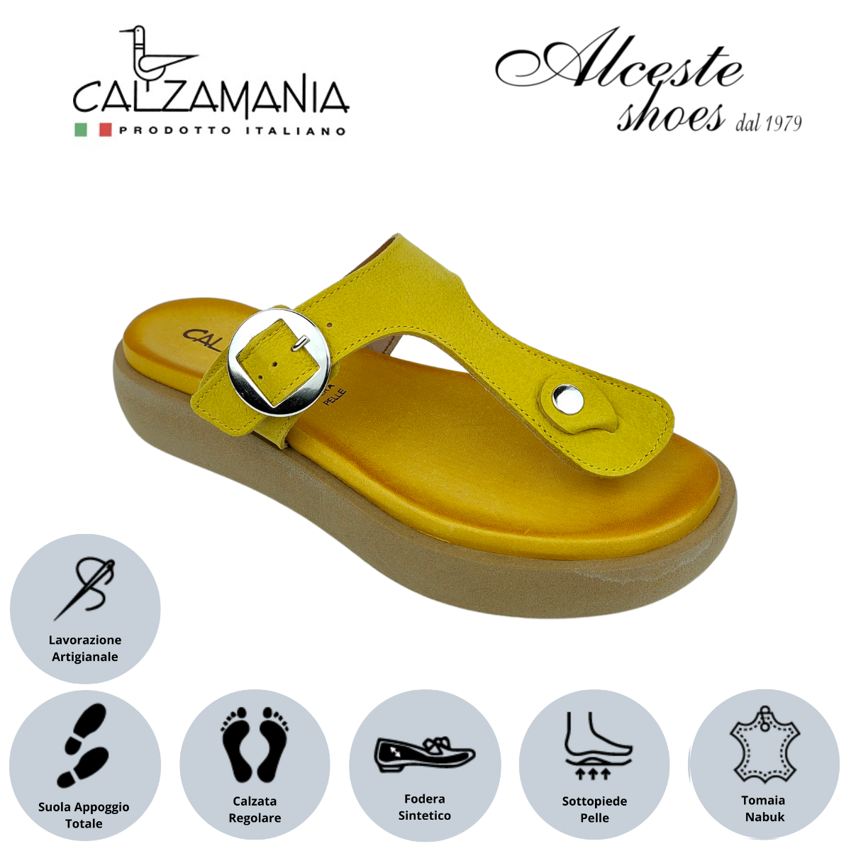 Infradito con Zeppa e Fibbia "Calzamania" Art. 12509 Nabuk Giallo Alceste Shoes 11