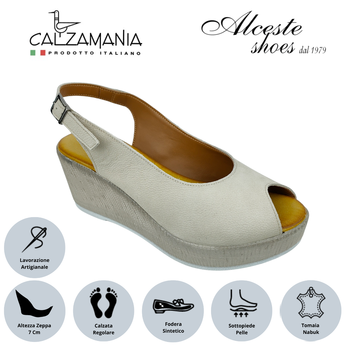 Sandalo con Zeppa "Calzamania" Art. 24239 Nabuk Beige Alceste Shoes 2