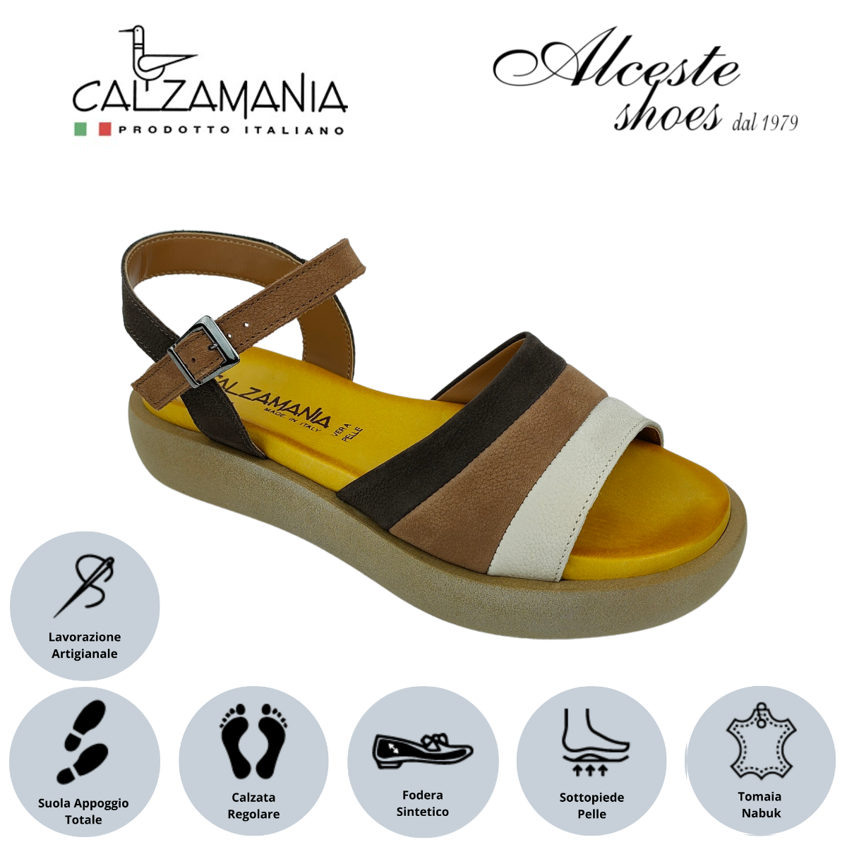 Sandalo con Zeppa "Calzamania" Art. 12515 Nabuk TDM Marrone e Beige Alceste Shoes 8