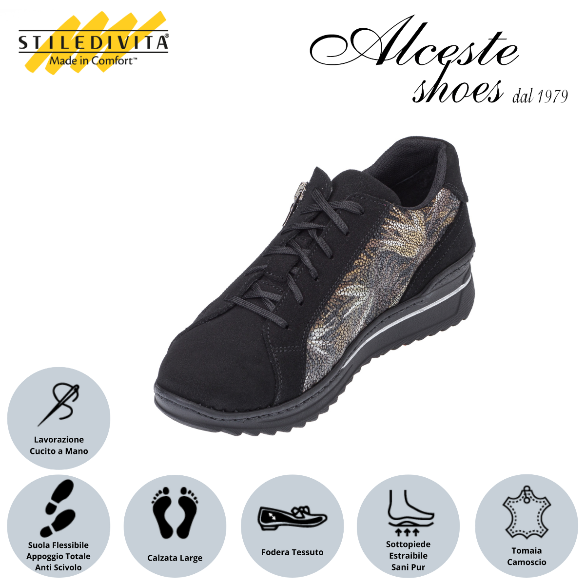 Sneakers Stiledivita Art. 7367 in Camoscio Nero e Camoscio Stampato Alceste Shoes 15