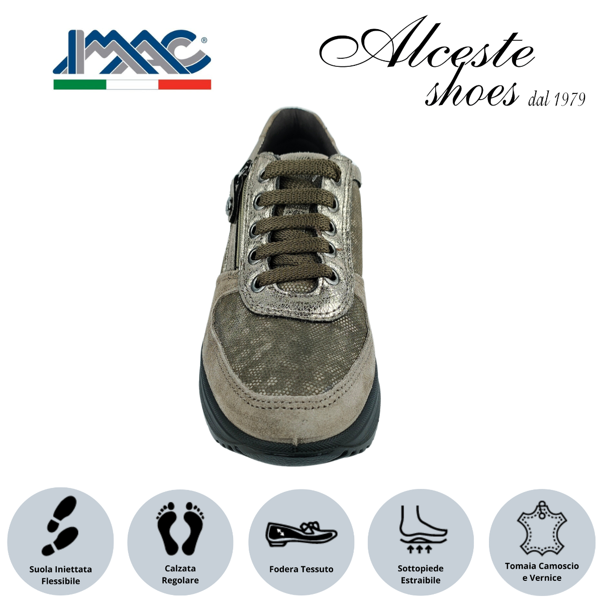 Sneakers Donna con Lacci e Cerniera "Imac" Art. 457660 in Camoscio Fango e Marrone Alceste Shoes 11 1