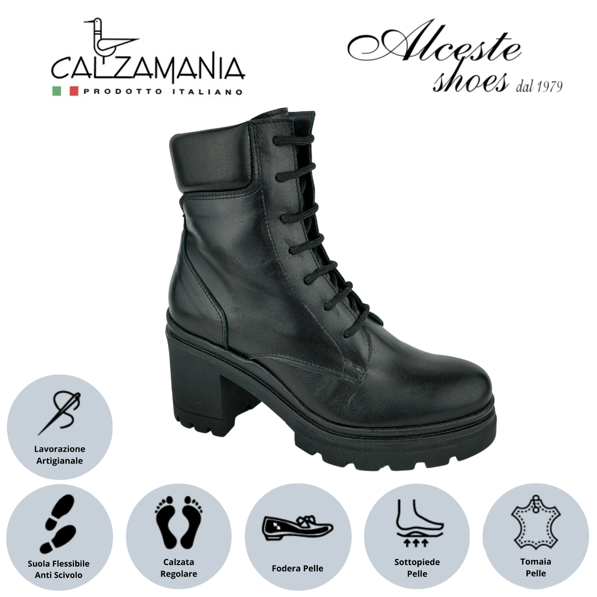 Anfibio Donna con Lacci "Calzamania" Art. 10326 in Pelle Nero Alceste Shoes 14