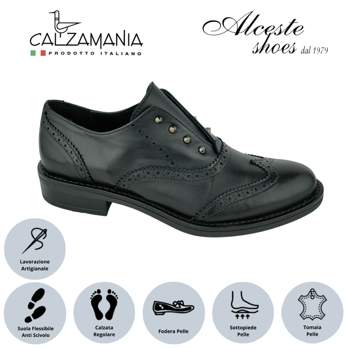 Francesina Donna con Elastico "Calzamania" Art. 1010 in Pelle Nero Alceste Shoes 22