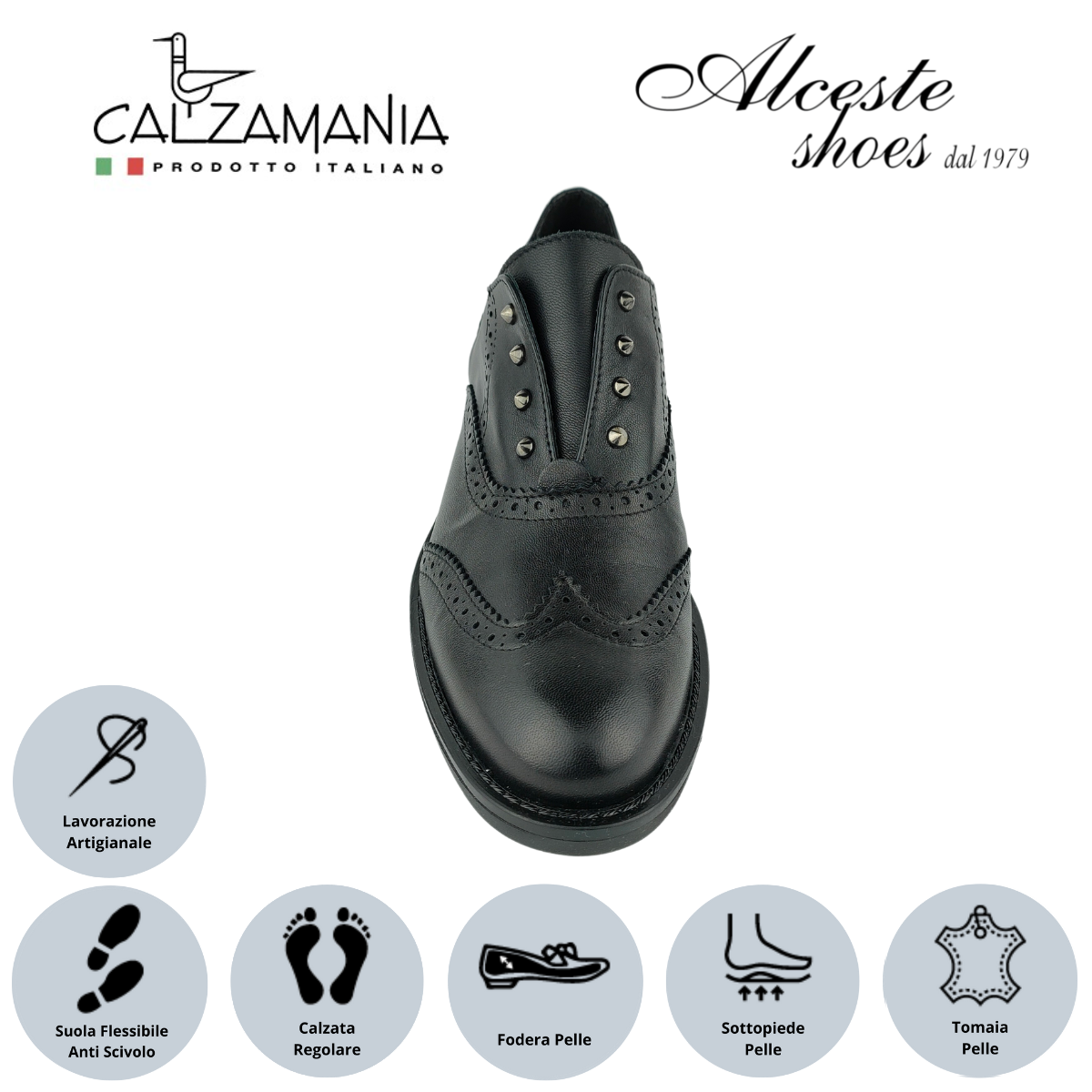 Francesina Donna con Elastico "Calzamania" Art. 1010 in Pelle Nero Alceste Shoes 23