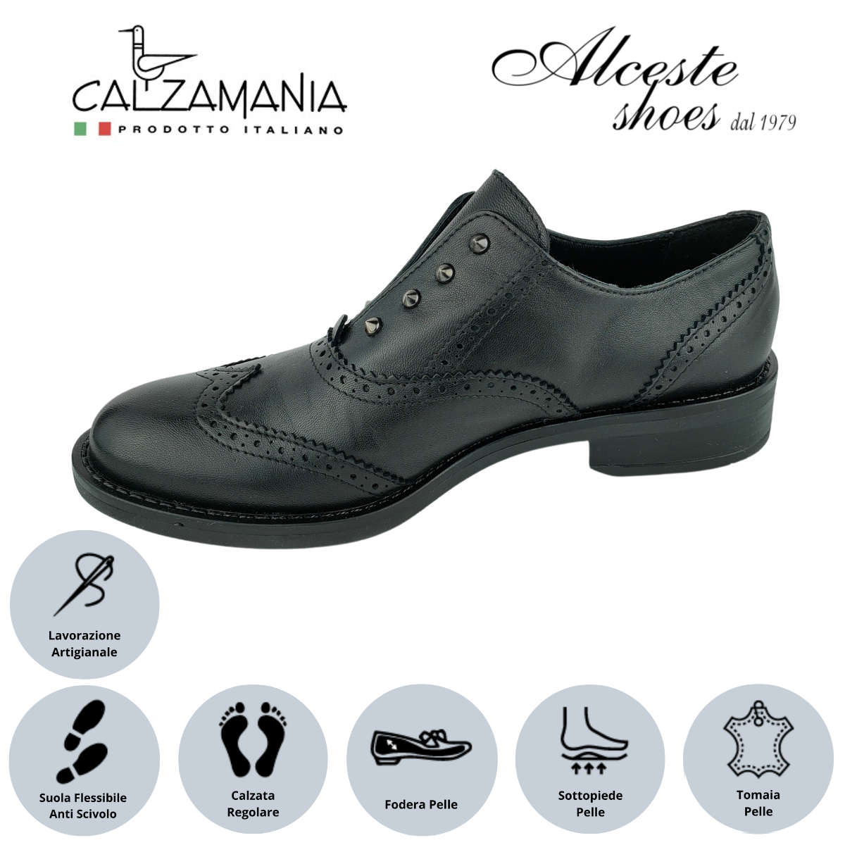 Francesina Donna con Elastico "Calzamania" Art. 1010 in Pelle Nero Alceste Shoes 24