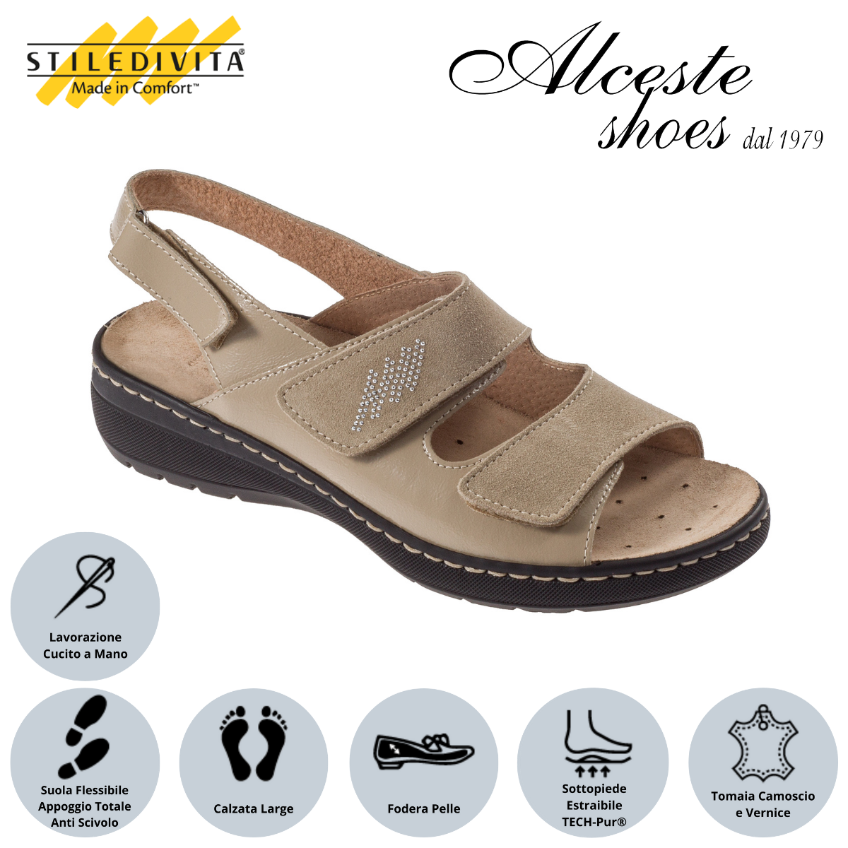 Sandalo con Strappi e Sottopiede Estraibile "Stiledivita" Art. 8228 Naplac e Camoscio Beige Alceste Shoes 13