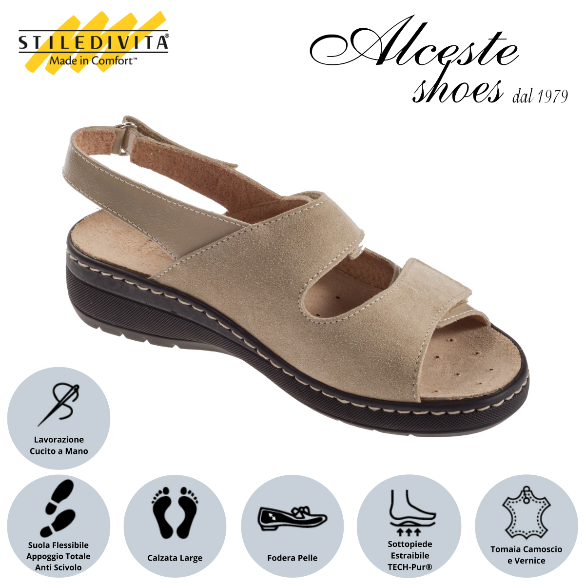 Sandalo con Strappi e Sottopiede Estraibile "Stiledivita" Art. 8228 Naplac e Camoscio Beige Alceste Shoes 15
