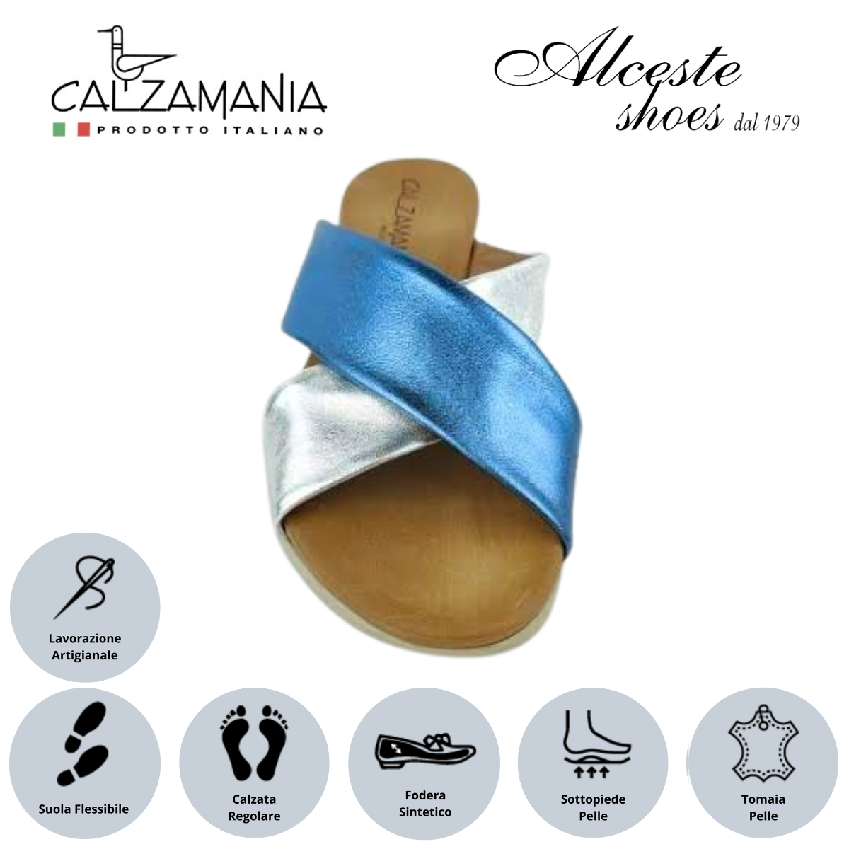 Ciabatta con Zeppa "Calzamania" Art. 22286 Pelle Oceano e Argento Alceste Shoes 14 1