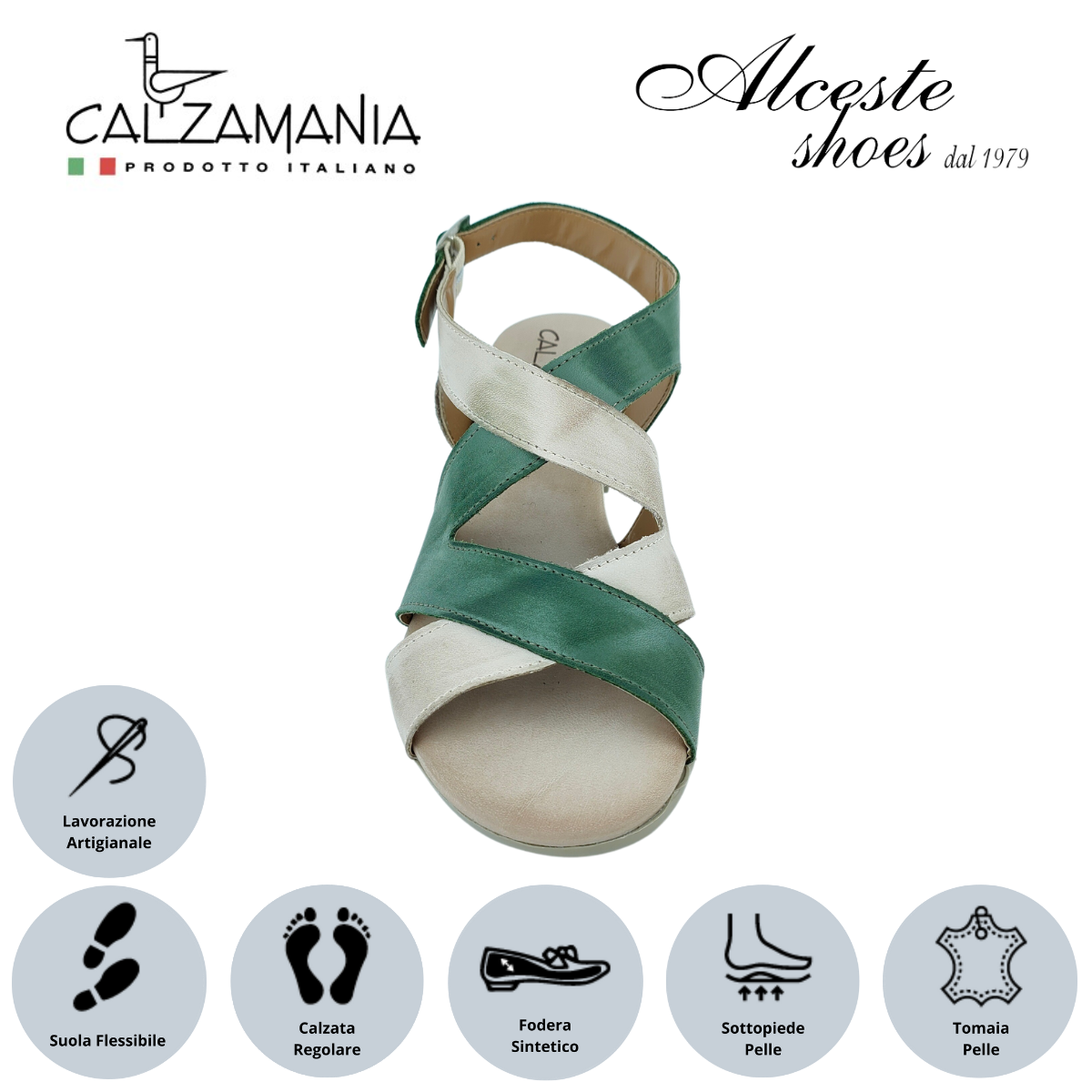 Sandalo Donna con Tacco 5 cm "Calzamania" Art. 23825 Pelle Nude e Muschio Alceste Shoes 17 1