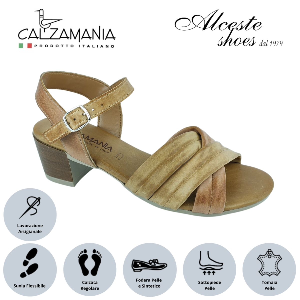 Sandalo Donna con Tacco 5 cm "Calzamania" Art. 23867 Pelle Cuoio Alceste Shoes 22 1