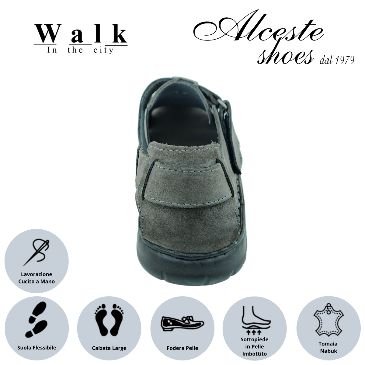 Sandalo Uomo Chiusura con Velcro "Walk in The City" Art. 20910 Nabuk Piombo Alceste Shoes 24