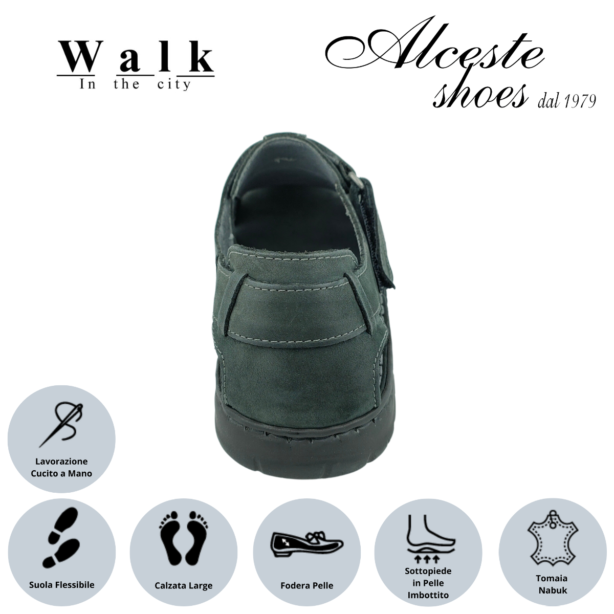 Sandalo Uomo Chiusura con Velcro "Walk in The City" Art. 20910 Nabuk Nero Alceste Shoes 28
