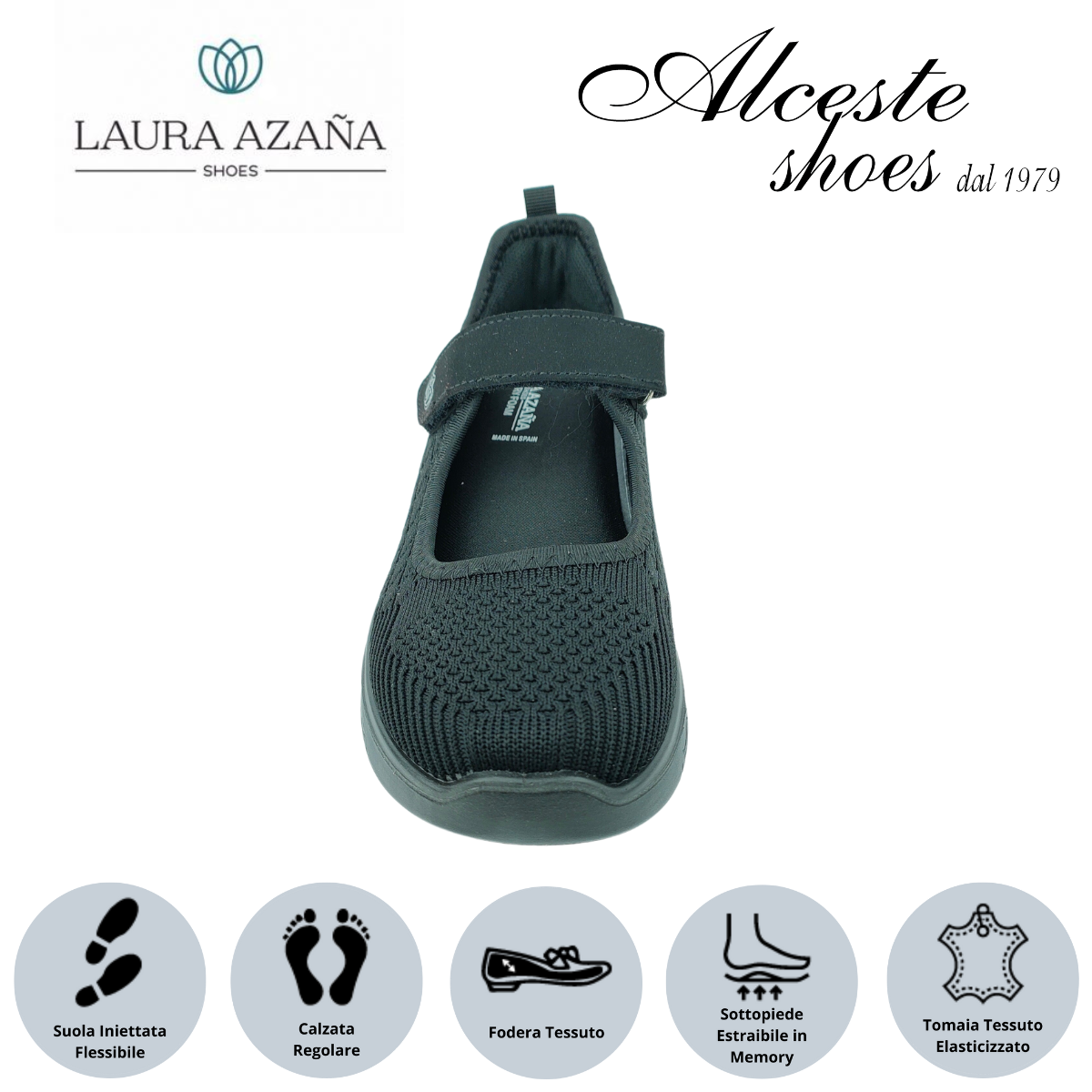 Sneakers Donna con Cinturino a Strappo "Laura Azaña" Art. 24507 in Tessuto Elastico Nero Alceste Shoes 3 2