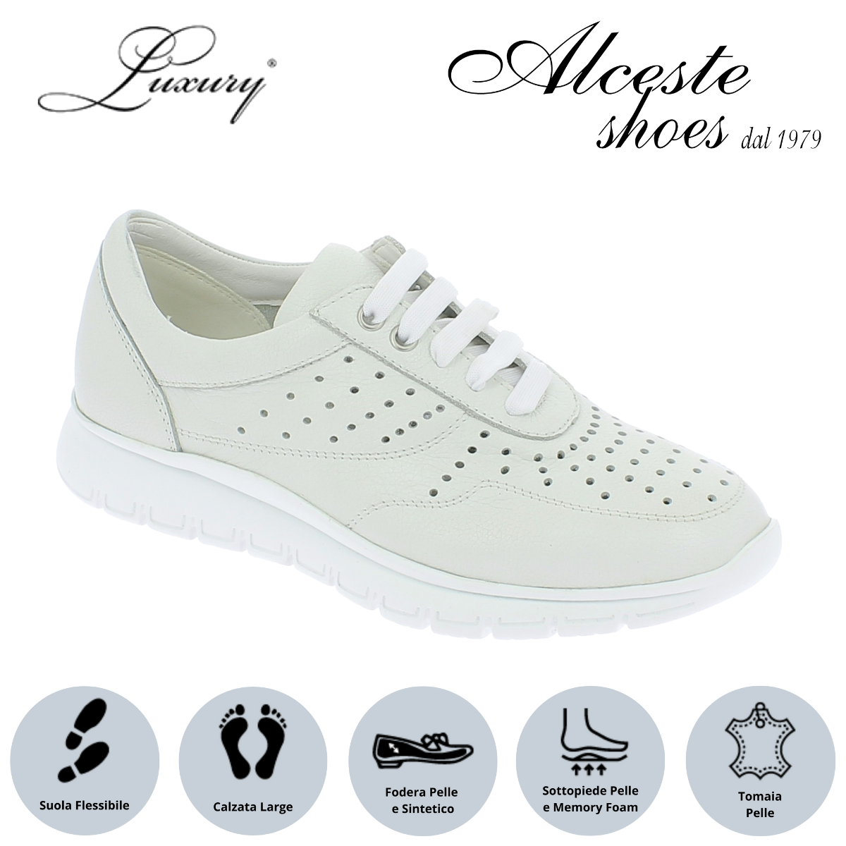 Sneakers Traforata Donna Lacci "Luxury" Art. 0121 in Pelle Bianco Alceste Shoes 5 1