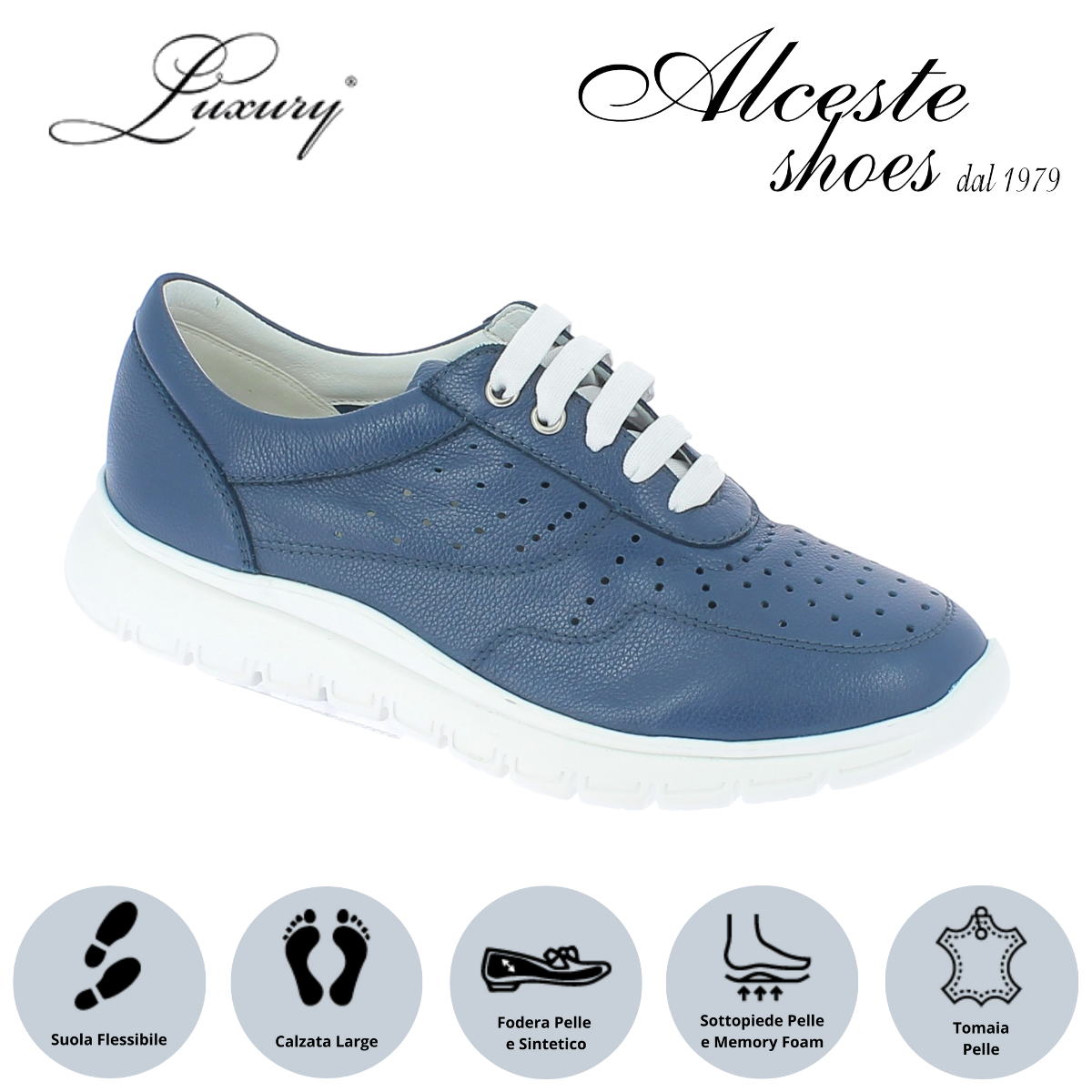Sneakers Traforata Donna Lacci "Luxury" Art. 0121 in Pelle Blu Alceste Shoes 6 1
