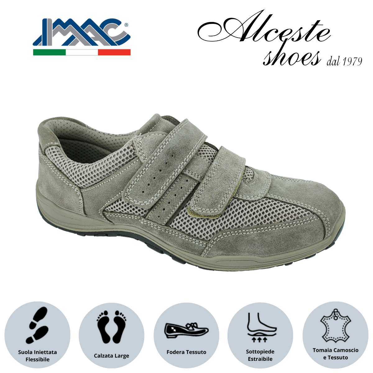 Sneakers Uomo con Chiusura in Velcro "Imac" Art. 151831 in Camoscio e Tessuto Beige Alceste Shoes 10 1