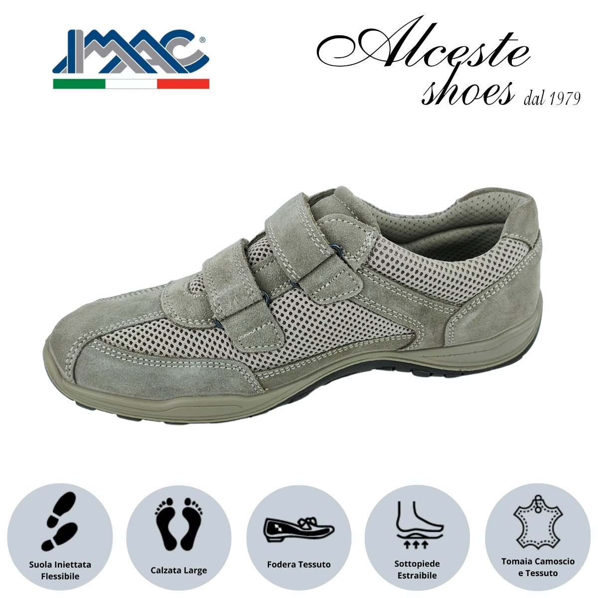 Sneakers Uomo con Chiusura in Velcro "Imac" Art. 151831 in Camoscio e Tessuto Beige Alceste Shoes 12 1
