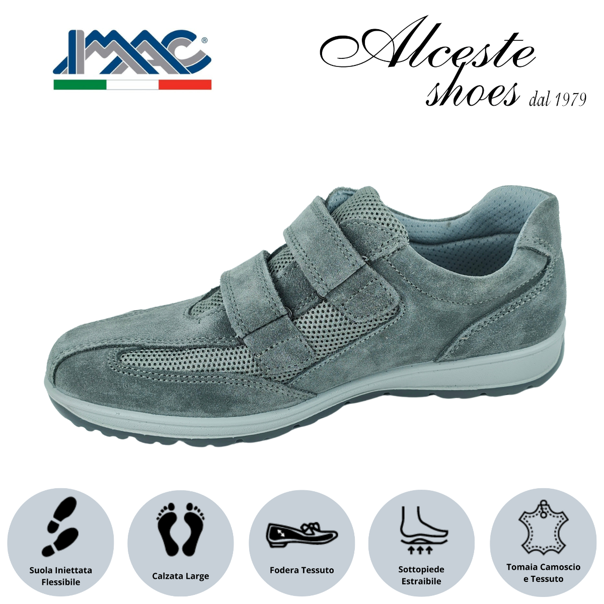 Sneakers Uomo con Chiusura in Velcro "Imac" Art. 351011 in Camoscio e Tessuto Grigio Alceste Shoes 15 1