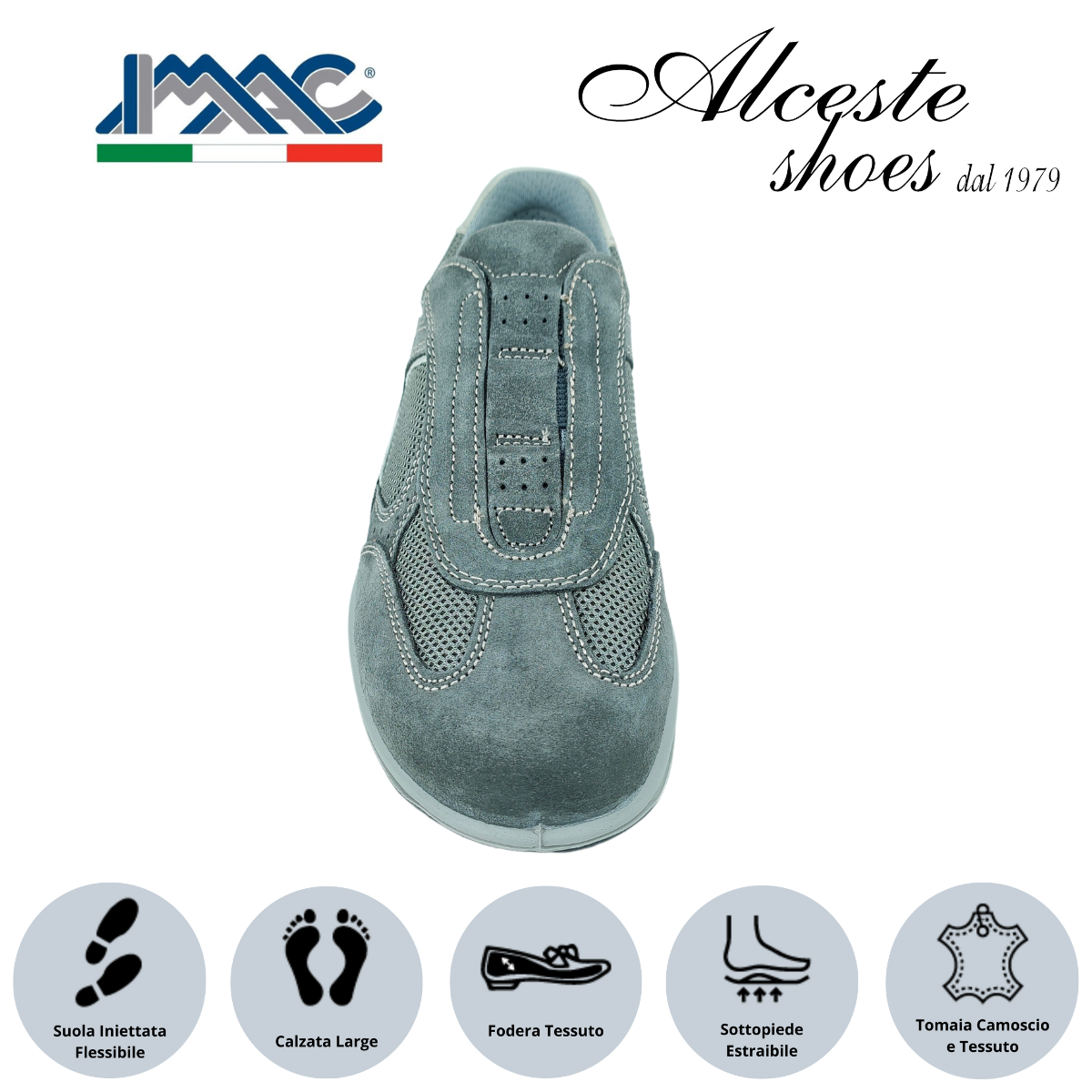 Sneakers Uomo Slip On "Imac" Art. 350991 in Camoscio e Tessuto Grigio Alceste Shoes 20 1
