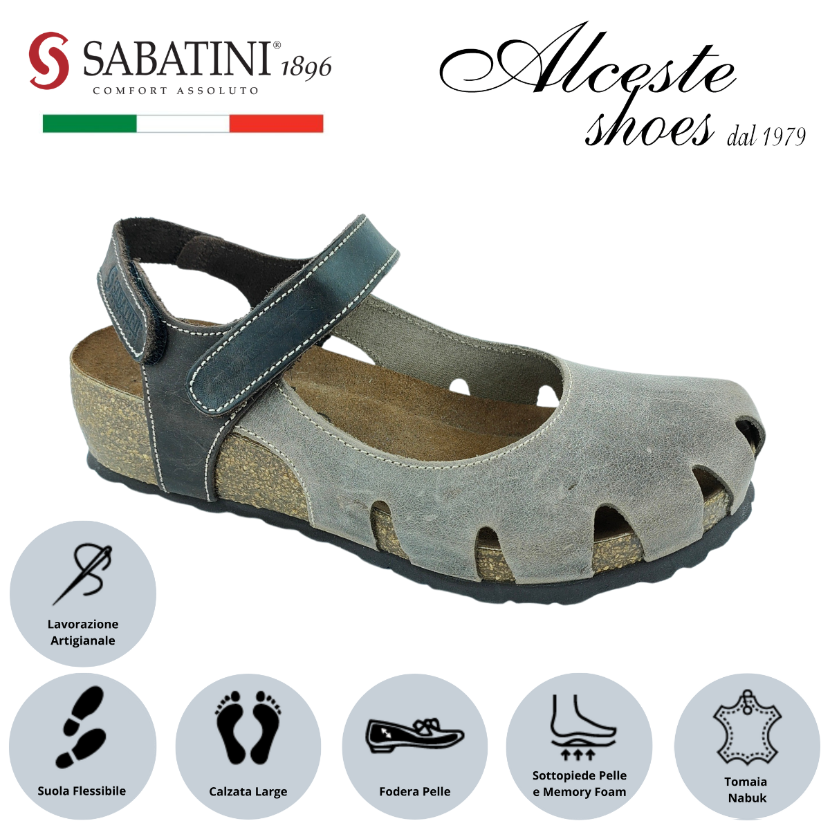 Sandalo Donna con Punta Chiusa "Sabatini" Art. 4009 in Nabuk Fango e Testa di Moro Alceste Shoes 25
