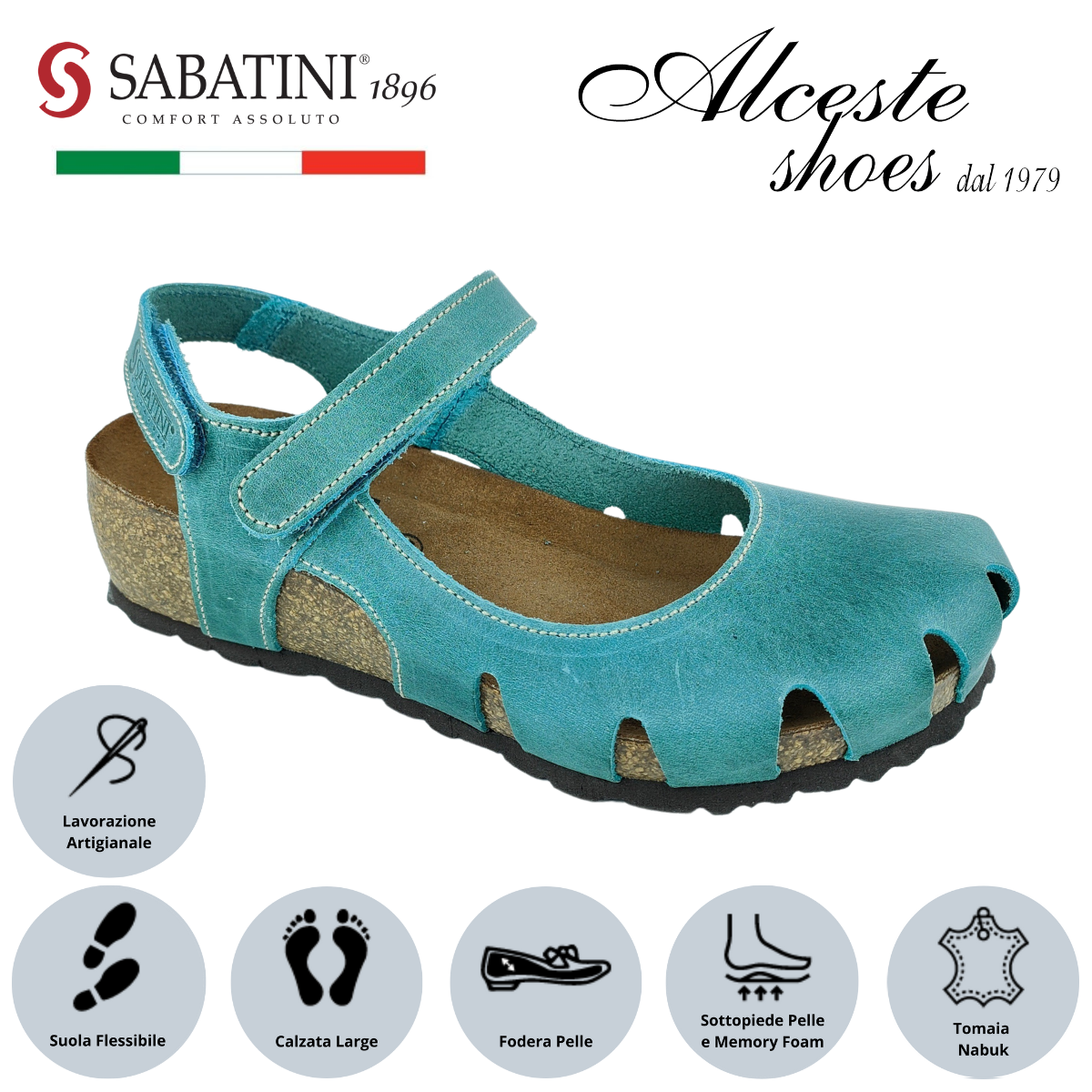 Sandalo Donna con Punta Chiusa "Sabatini" Art. 4009 in Nabuk Jeans Alceste Shoes 28
