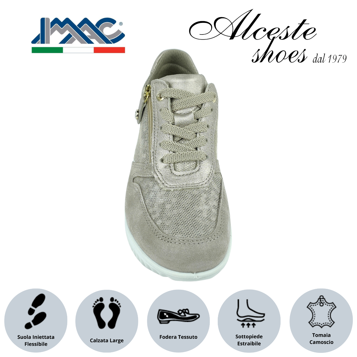 Sneakers Donna Lacci e Cerniera "Imac" Art. 355840 in Camoscio, Pelle e Tessuto Beige Alceste Shoes 29 1
