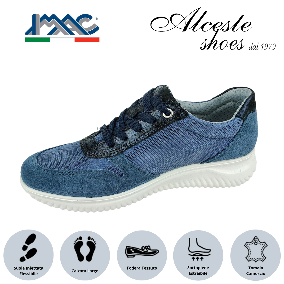 Sneakers Donna Lacci e Cerniera "Imac" Art. 355840 in Camoscio, Pelle e Tessuto Blu Alceste Shoes 33 1