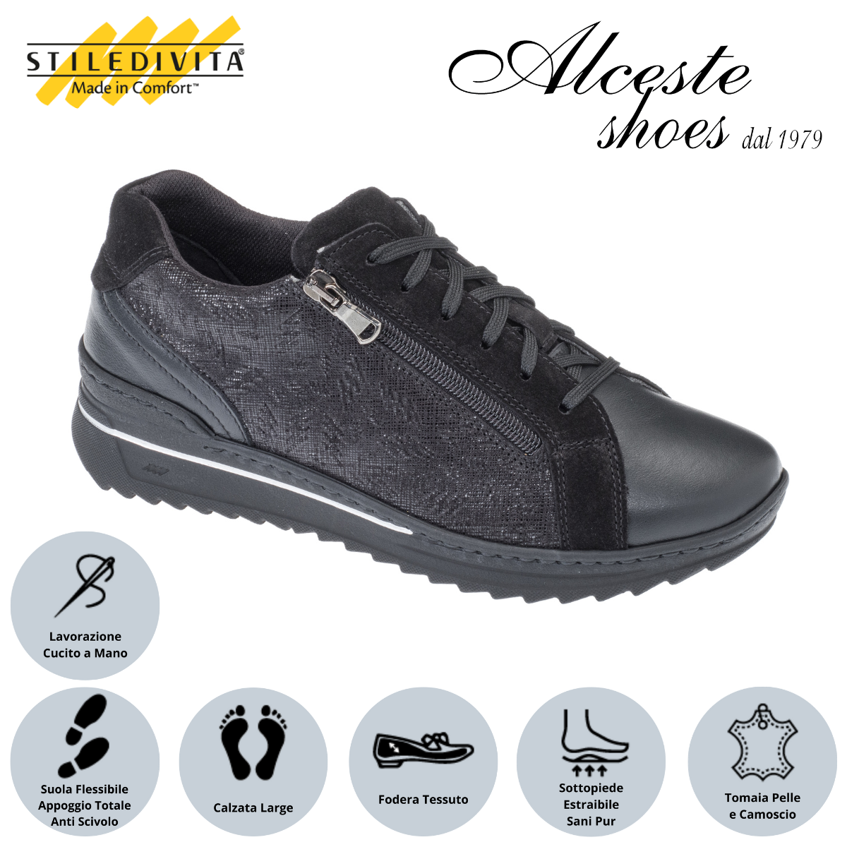 Sneakers Donna Lacci "Stiledivita" Art. 7367 in Camoscio Stampato e Pelle Nero Alceste Shoes 13