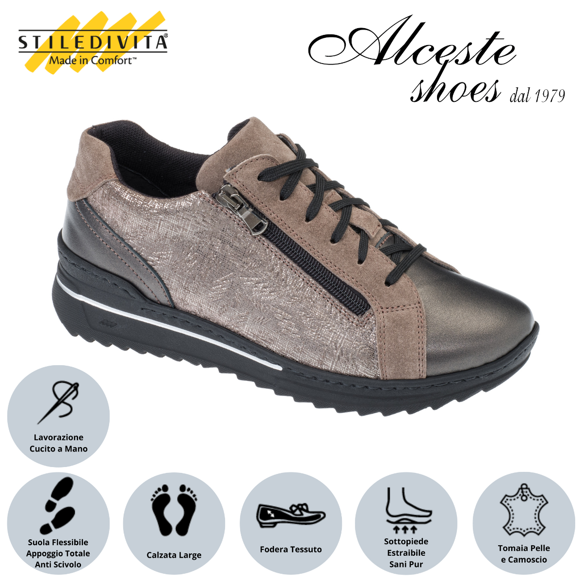 Sneakers Donna Lacci "Stiledivita" Art. 7367 in Camoscio Stampato e Pelle Grigio Alceste Shoes 16