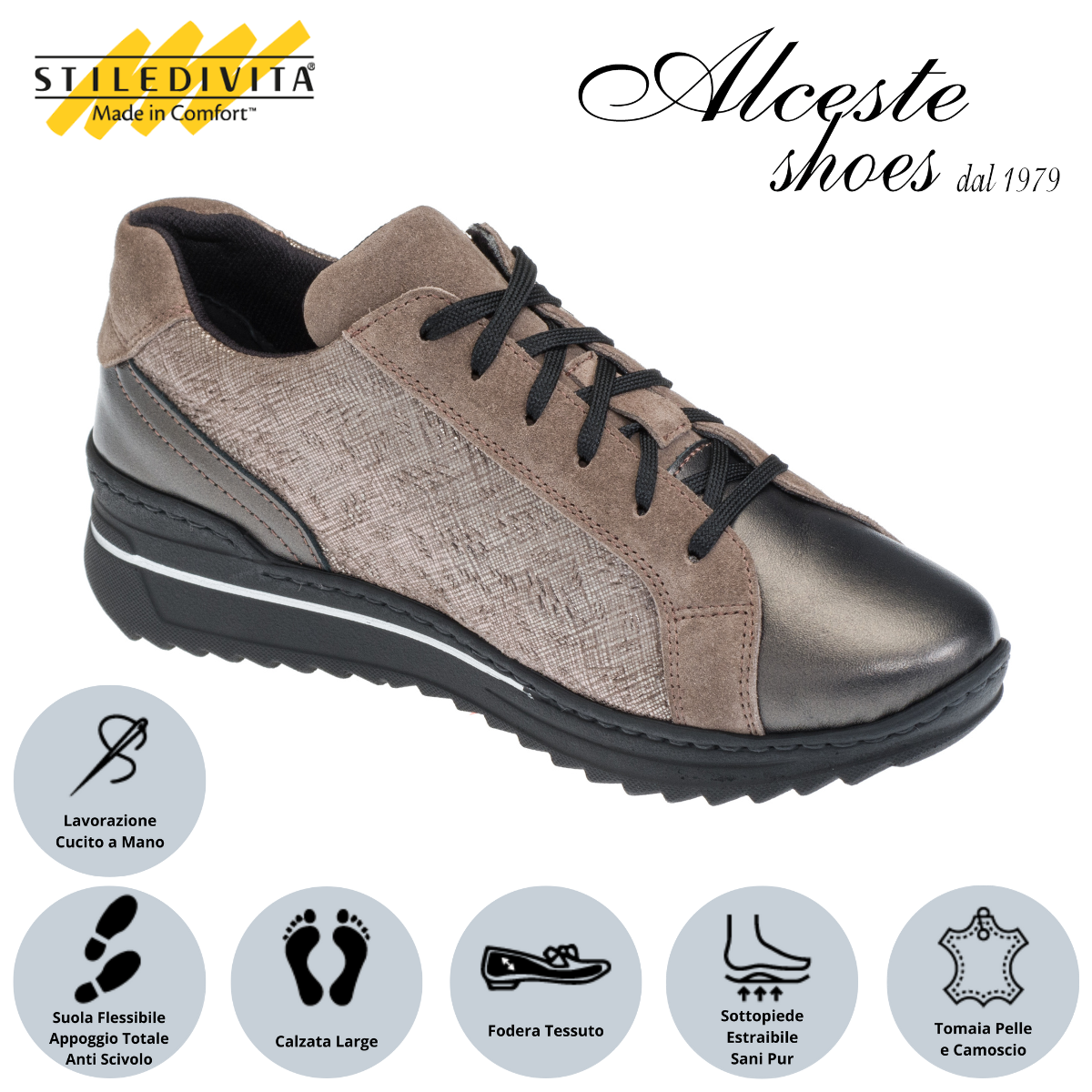 Sneakers Donna Lacci "Stiledivita" Art. 7367 in Camoscio Stampato e Pelle Grigio Alceste Shoes 18